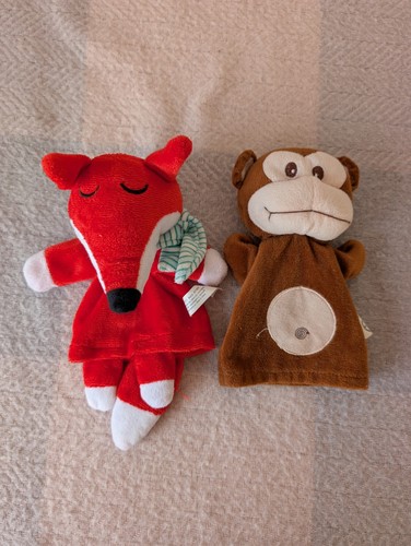 Fox and monkey hand puppets - and,