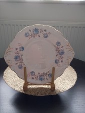Pretty Blue Roses Eared Cake Plate.Bone China.Salisbury China  England.