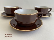 3 APILCO NESCAFE CAPPUCCINO BROWN GOLD BREAKFAST CUPS & SAUCERS  BISTROWARE fab
