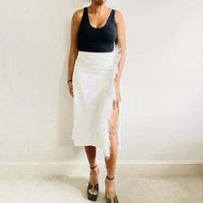 Zara White Midi Skirt With