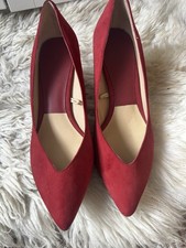 Zara Red Mid Kitten Heel Leather Shoes UK8