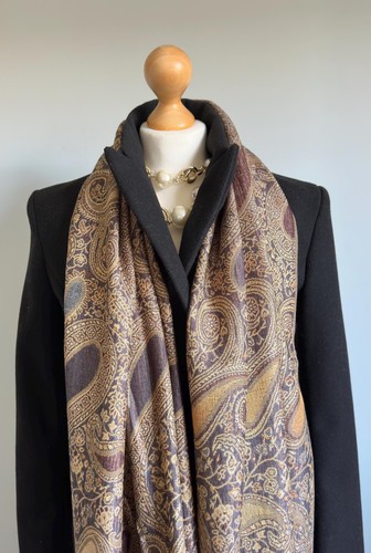 Brown yellow scarf cashmere - , scarf,
