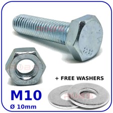 BOLTS AND NUTS M10 (10mm) FULLY THREADED SCREWS SET SCREWS ZINC FREE WASHERS