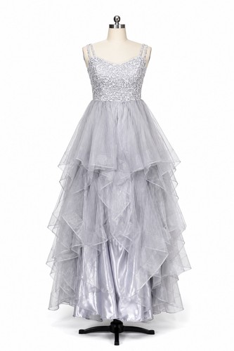 Silver grey lace evening dress - grey,