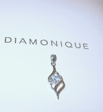 BEAUTIFUL SMALL SLEEK STERLING SILVER PENDANT SET WITH 5MM CLEAR DIAMONIQUE  QVC