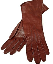 Women’s Brown  Vintage  Leather Gloves, Size 5 1/2 -6  with long cuff