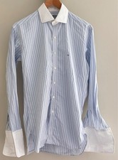 Vintage Turnbull Asser Shirt England Cotton Bespoke Blue White Contrast Collar 