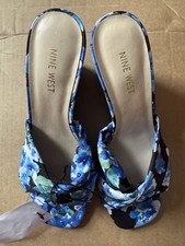 Nine West Women's Wedge Slides Shoes Size 7 UK Floral Pattern Blue Brand New