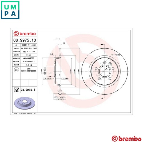 Brake disc 9975 11 - disc, 08.9975.11