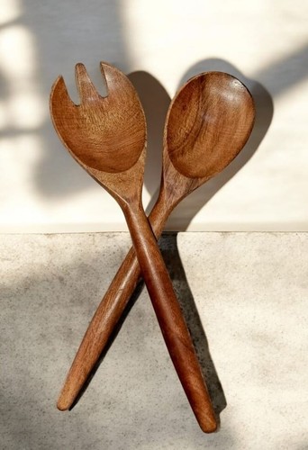 Acacia wood salad servers - acacia,