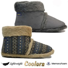 MENS COOLERS MEMORY FOAM SLIPPERS BOOTS ANKLE FLEECE FUR LINE WARM BOOTIES SIZES