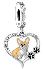 Brand New Sterling Silver Pembroke Welsh Corgi 'I Love You Forever' Dangle Charm