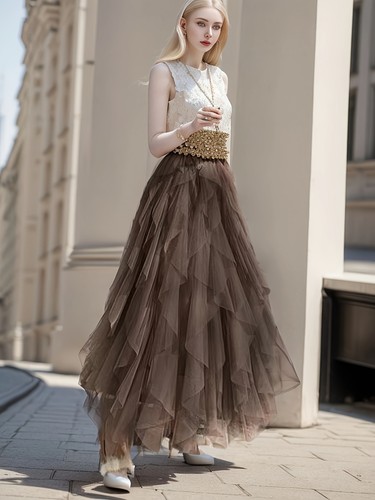 Women ruffle tulle mesh - ruffle,
