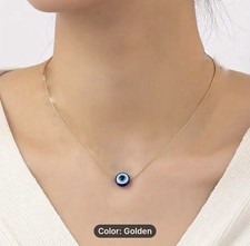 Evil Eye Pendant Necklace 14K Gold Plated Copper Chain with Synthetic Birthstone