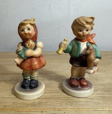 2x Vintage Hummel Goebel 3” Figures Girl With Doll & Boy W/Horse & Horn Germany