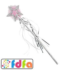 Smiffys Star Wand Silver Marabou Tinsel Prop Fairy Princess Adults Fancy Dress