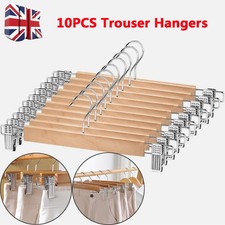 10Pcs Wooden Trouser Skirt Hangers With Clips Coat Clothes Hangers Storage UK