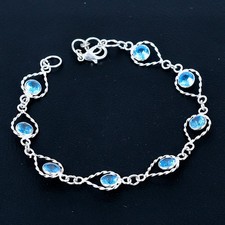 Swiss Blue Topaz Gemstone Ethnic Handmade Bracelet Jewelry Gift 7-8"