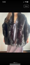 women’s vintage black faux fur shawl with pockets
