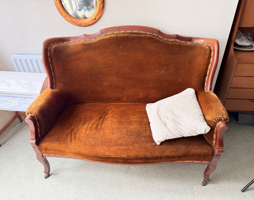 Brown velvet seater sofa - 2,