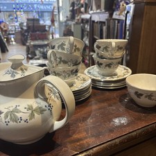 Vintage Royal Doulton Burgundy  Set Of 6 Trios plus sugar bowl and free teapot