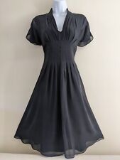 Ladies HOBBS Stunning Black Fit & Flare 100% Silk Occasion Tea Dress Size UK 8