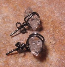 925 sterling silver Rhodium plate Herkimer diamond wire wrap stud earrings. 