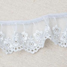 Gathered Lace Silver Grey 2.25"/6cms Embroidered Tulle  Frilled Lace 039