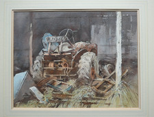 Gerry Ball (b.1948) Watercolour. Old Allis Chalmers Tractor In Barn