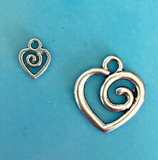 Tibetan Alloy Antique Silver SPIRAL Open Heart  or Circle Round Charms