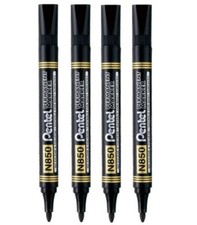 Pentel N850 Black Bullet Tip Permanent Marker Pens Metal Glass Wood N850 Pack 4