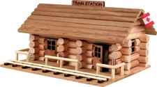 Log Cabin Toys 7324 Old West Train Station - Building Kit - 112 Pcs + Glue