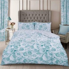 Duvet set floral ombre roses quilt cover bedding duck egg blue flowers CLEARANCE