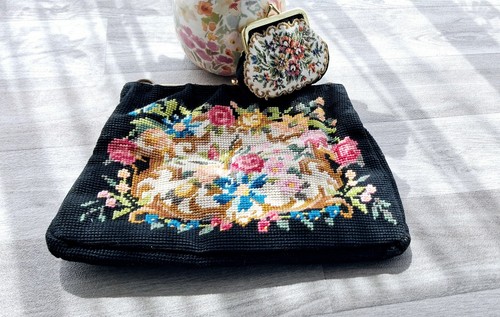 Vintage black floral tapestry - vintage,