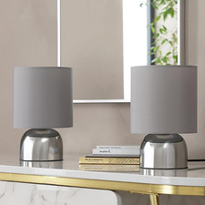 Habitat Pair Touch Table Lamps Flint Grey Chrome 25.5cm Dimmable Bedside Lights