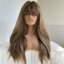 Brown Heat Resistant Hair Natural Cosplay Party Wig With Fringe Long Straight