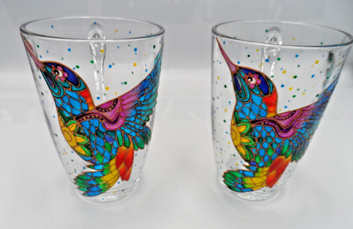 Pair glass handpainted - pair,