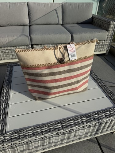 New pink brown stripe beach - new,