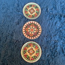 3 Byzantine Mosaic Design Enamel Work Solid Brass Plate Handmade from Greece