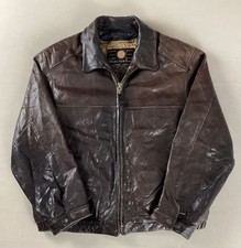 Vintage Heavy Leather Flight Jacket Bomber Jacket Zip-In Liner Size XL
