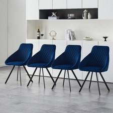 2Pcs Blue Dining Chairs Velvet Padded Seat Dining Room Chair Modern Metal Legs