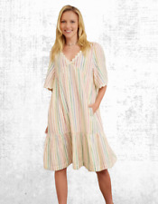 Ex WYSE Women’s Short Sleeve Elise Stripe Shimmer Dress in Ecru/Multi RRP £180