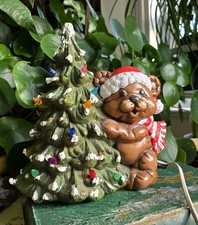 Vintage Ceramic Christmas Tree Light Up Mold Teddy Bear Santa 