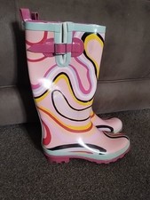 Bnwt Ladies Pink Swirly Festival Wellies Wellington Boots Size 6 Fashion Week