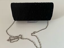 Untold Satin Black Crystal Detachable Silver Chain Front Fastening Clutch Bag