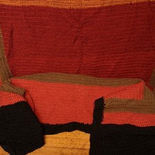 Orange Brown Black patchwork Stripy Single Double King Size bedspread Throw Knit