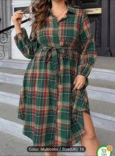 Brand New Green Long Button Down Shirt Dress With Belt Size 16