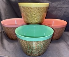 4 Vintage Raffia Melmac Burlap