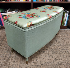 Lloyd Loom Style Ottoman Blanket Box Seat Green Floral Upholstered Retro Vintage