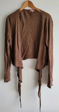 Phase Eight brown linen cardigan shrug bolero cover up short tie up cardigan